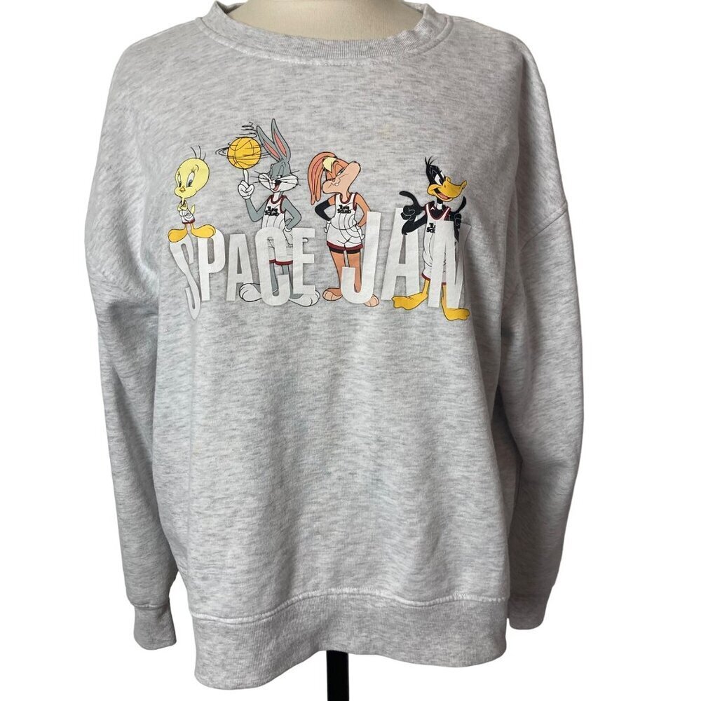 Space Jam A New Legacy Sweatshirt Womens Medium Tweety Bugs Lola Daffy Gray
